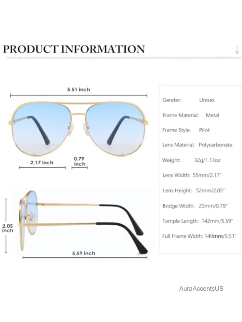 Oversized Pilot Sunglasses Metal Frame UV400 Protection Retro Aviation